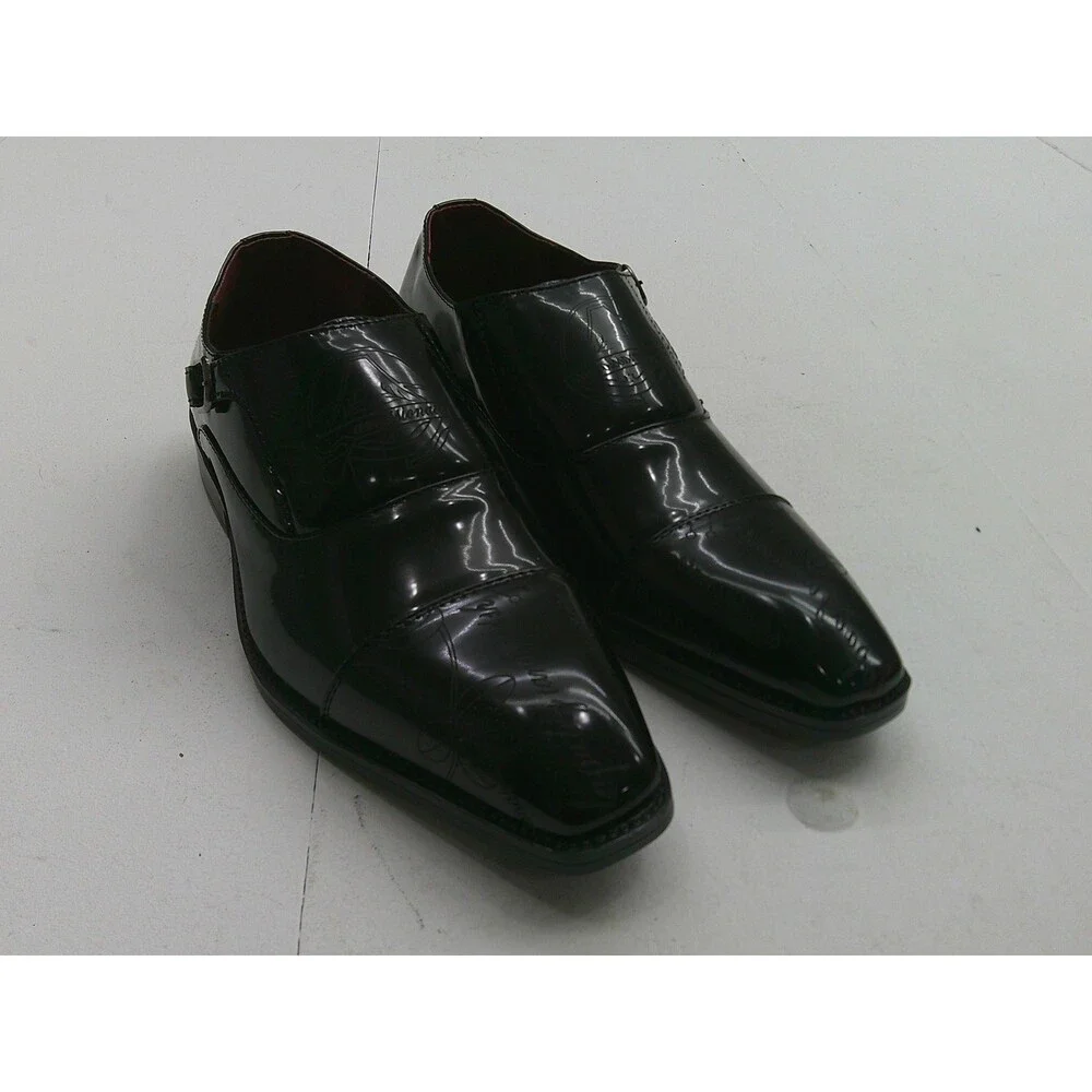 Dress Shoes Mens Size 8 Black Patent Leather Monk Strap Buckle Square Toe Formal